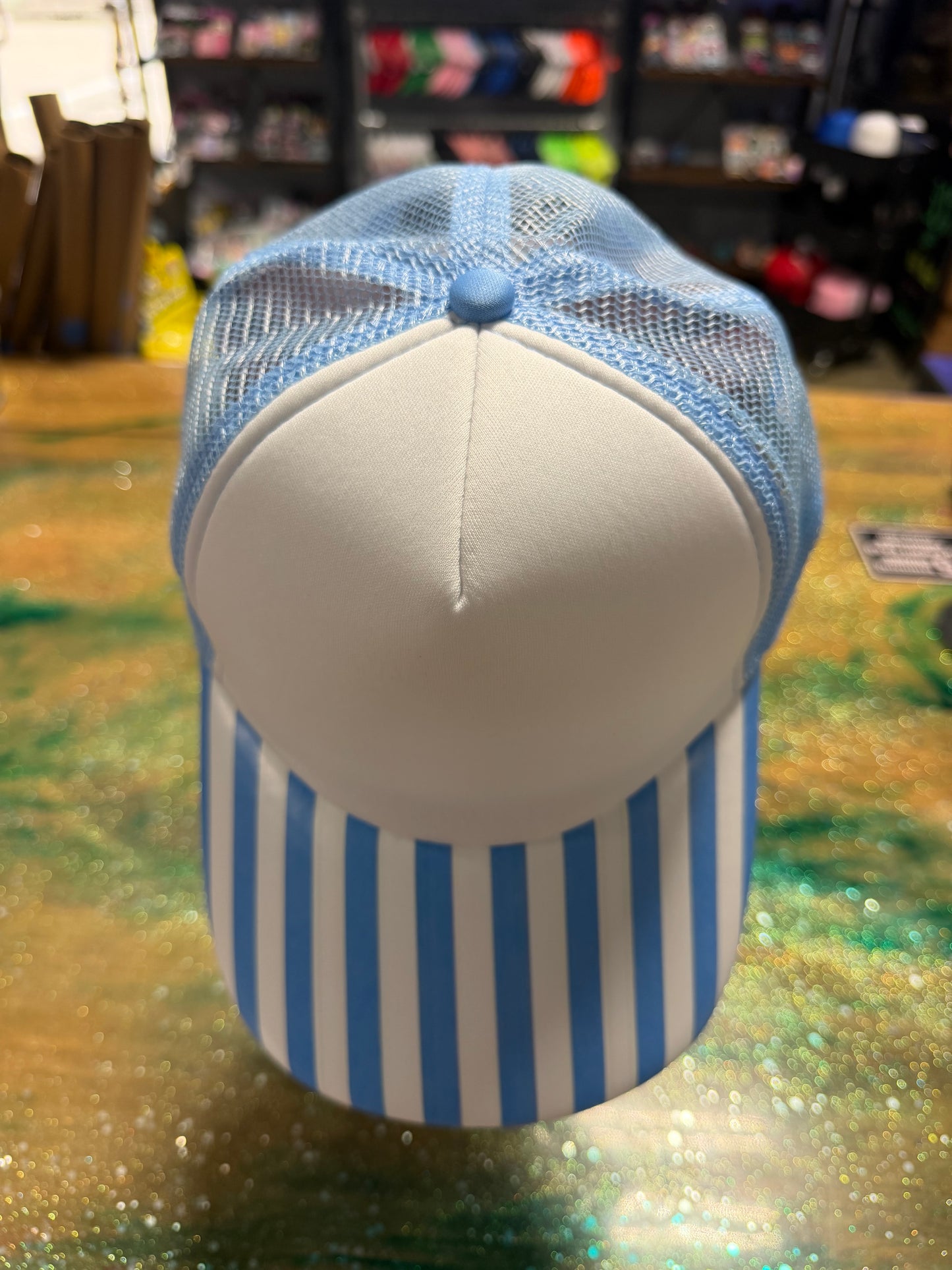 Baby Blue Stripes with White Front and Baby Blue Back - Trucker Hat