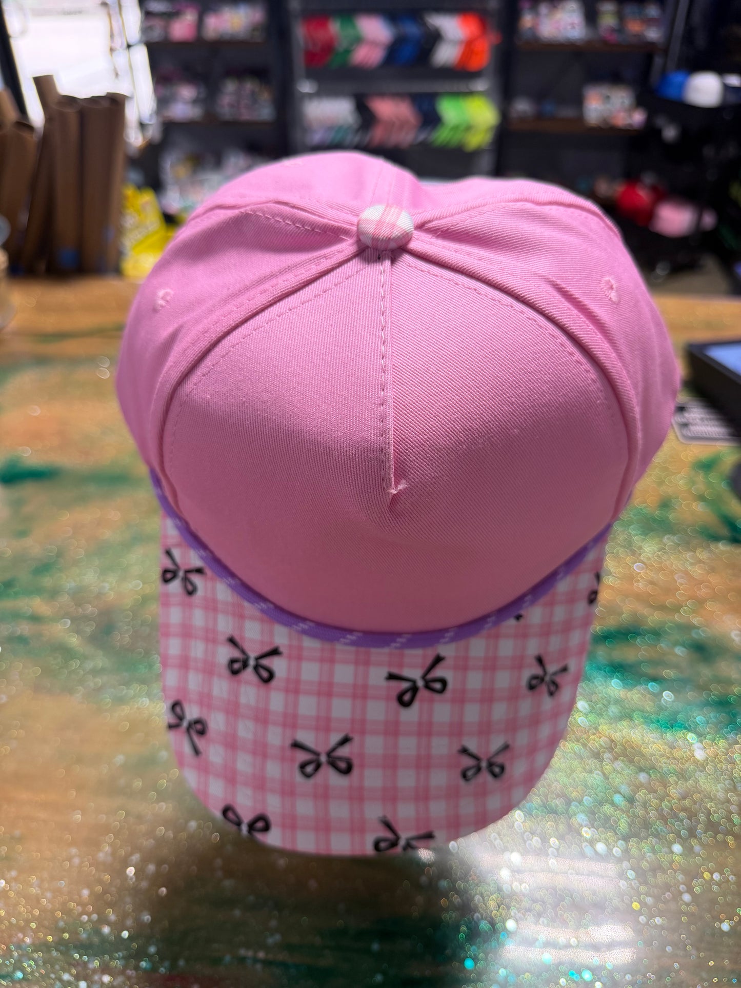 Pink Gingham and Bow Bill and Pink Back - Trucker Hat