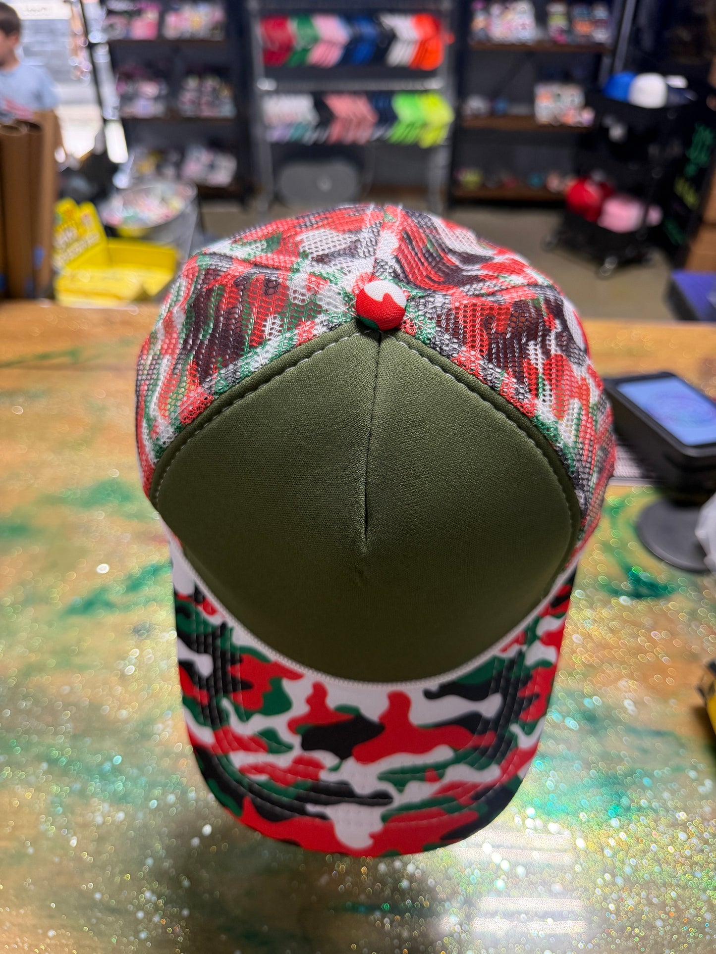 Camo Red Green Bill and Back with Green Front - Trucker Hat