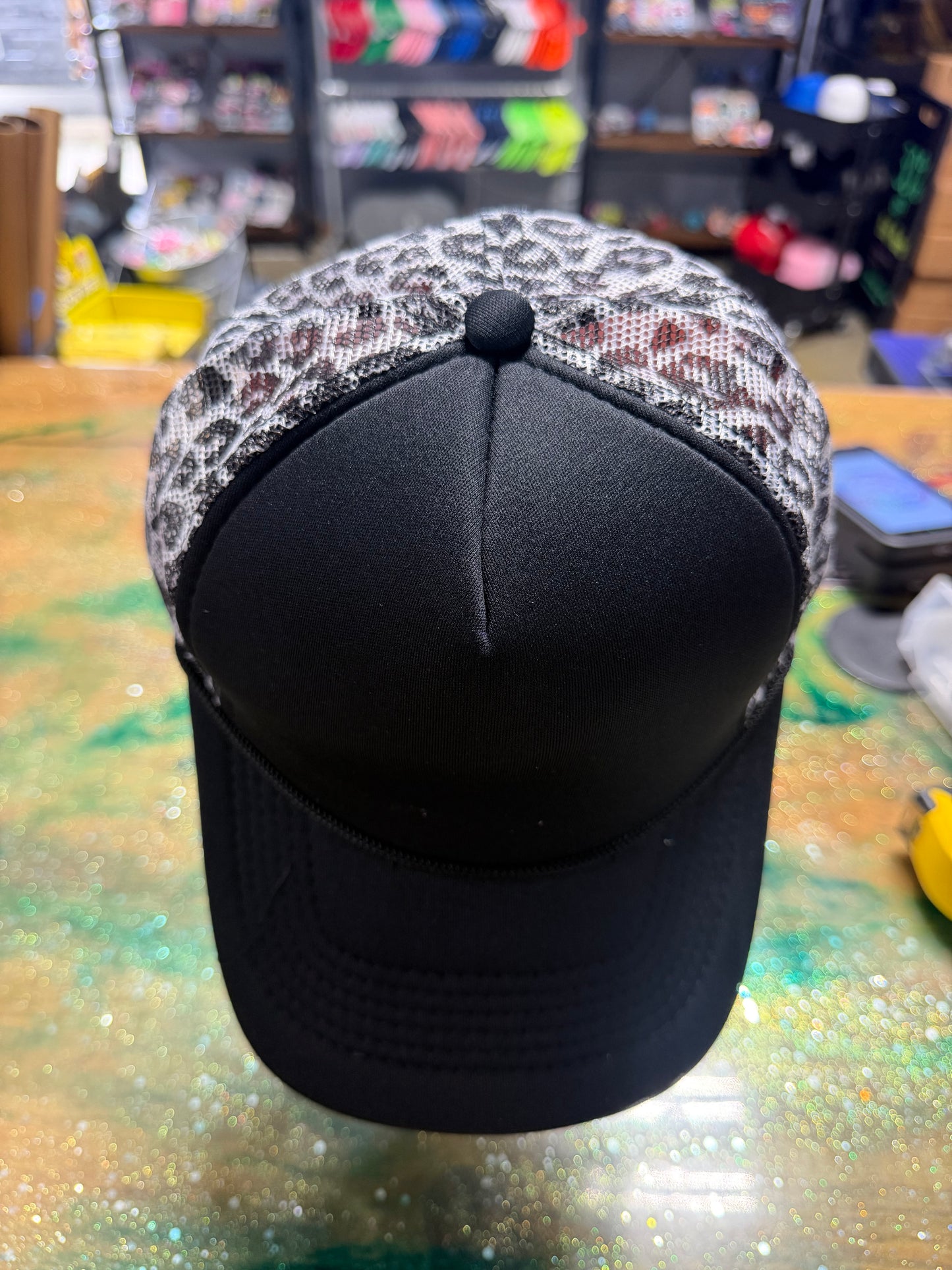 Black Bill and Front with Leopard Back - Trucker Hat