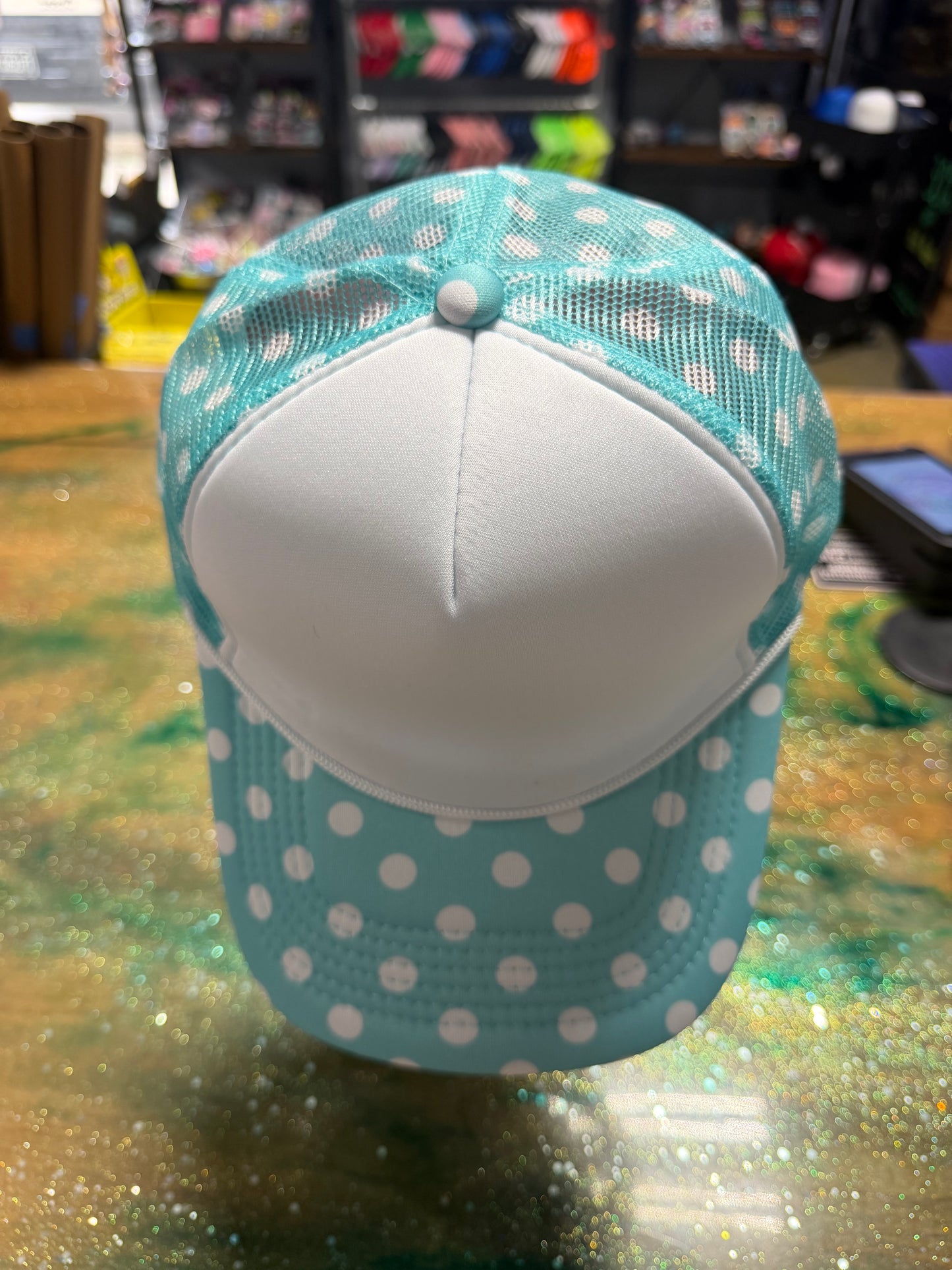 Teal Bill and Back with Polka Dots - Trucker Hat