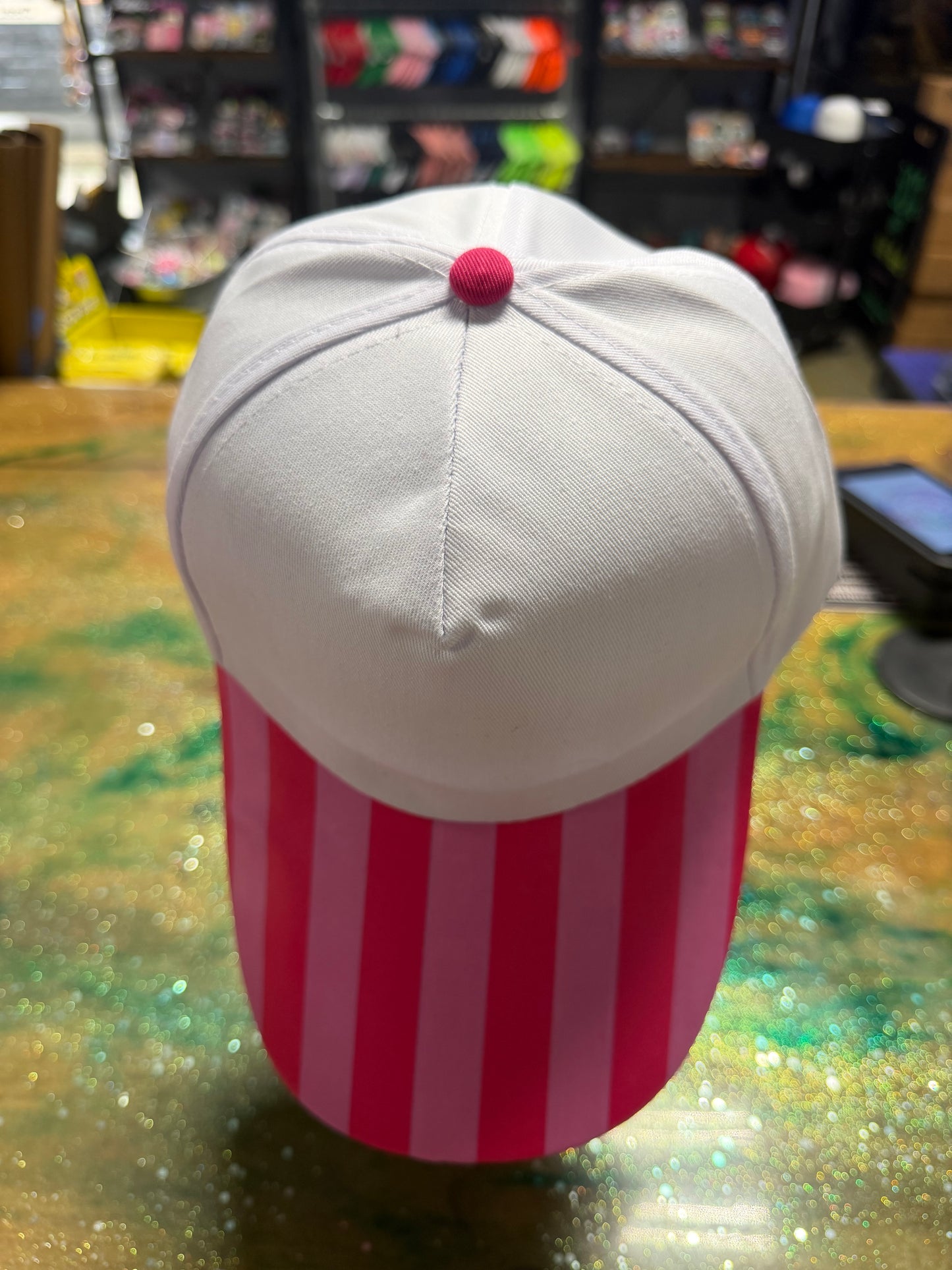 Pink Stripe Bill with Canvas - Trucker Hat