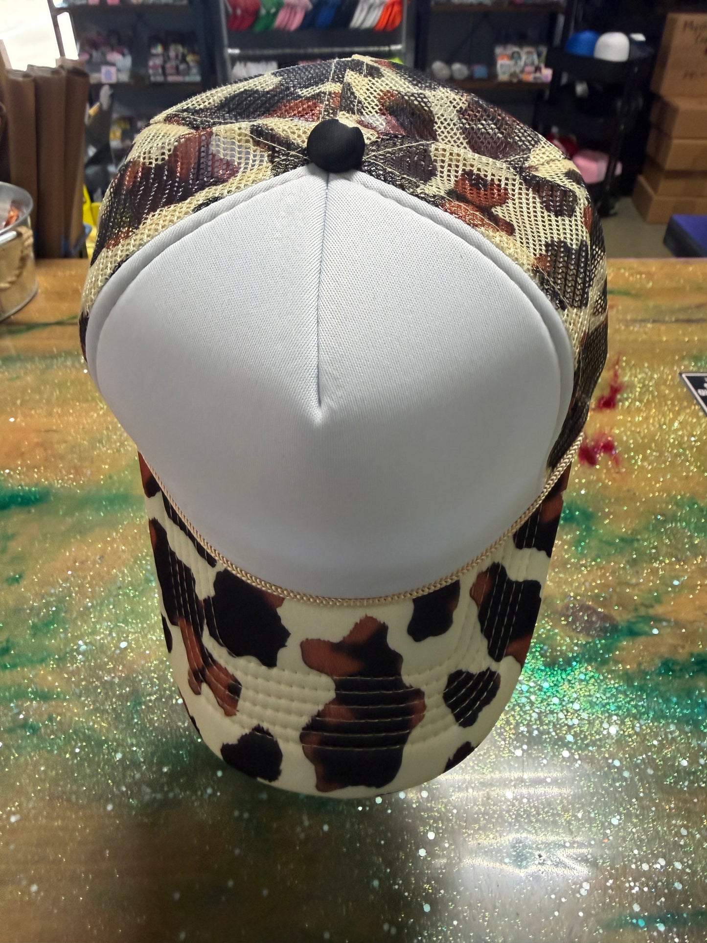 Cow Hide Bill and Back with White Front - Trucker Hat
