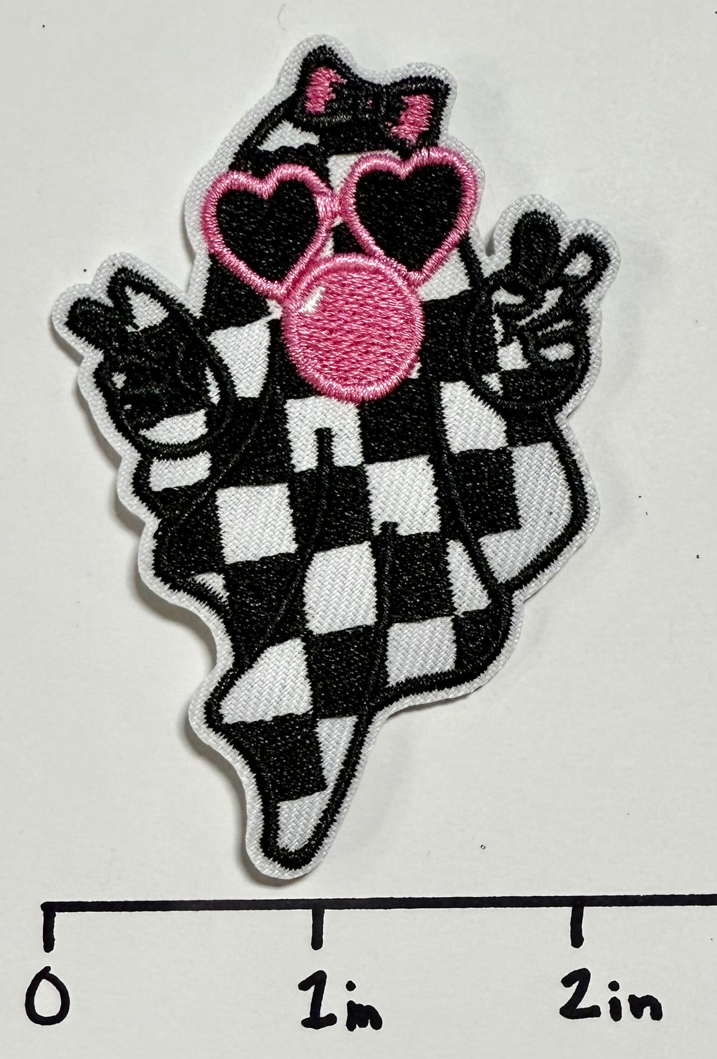 Checkered Ghost Blowing Bubble Hat Patch