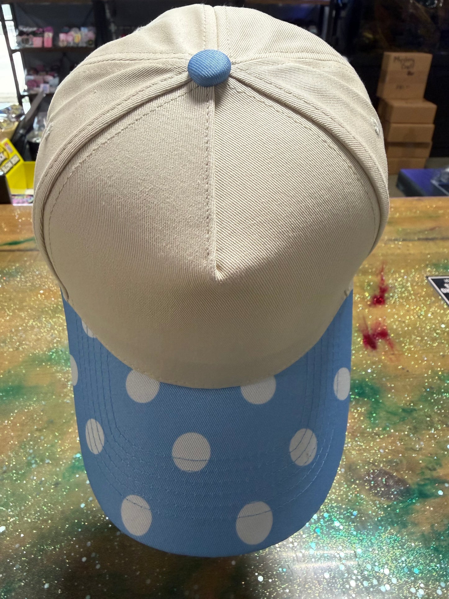 Light Blue and White Polka Dot with Canvas Front and Back - Trucker Hat