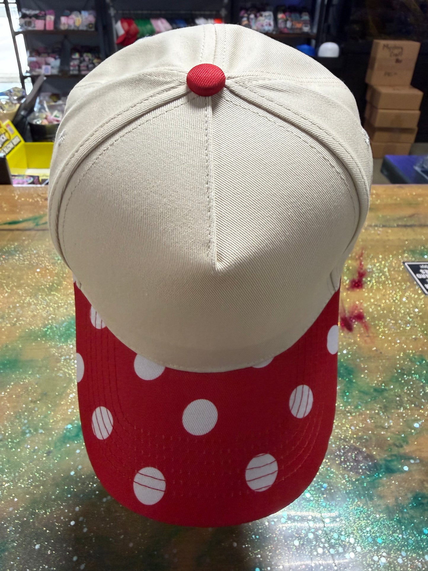 Red and White Polka Dot with Canvas Front and Back - Trucker Hat