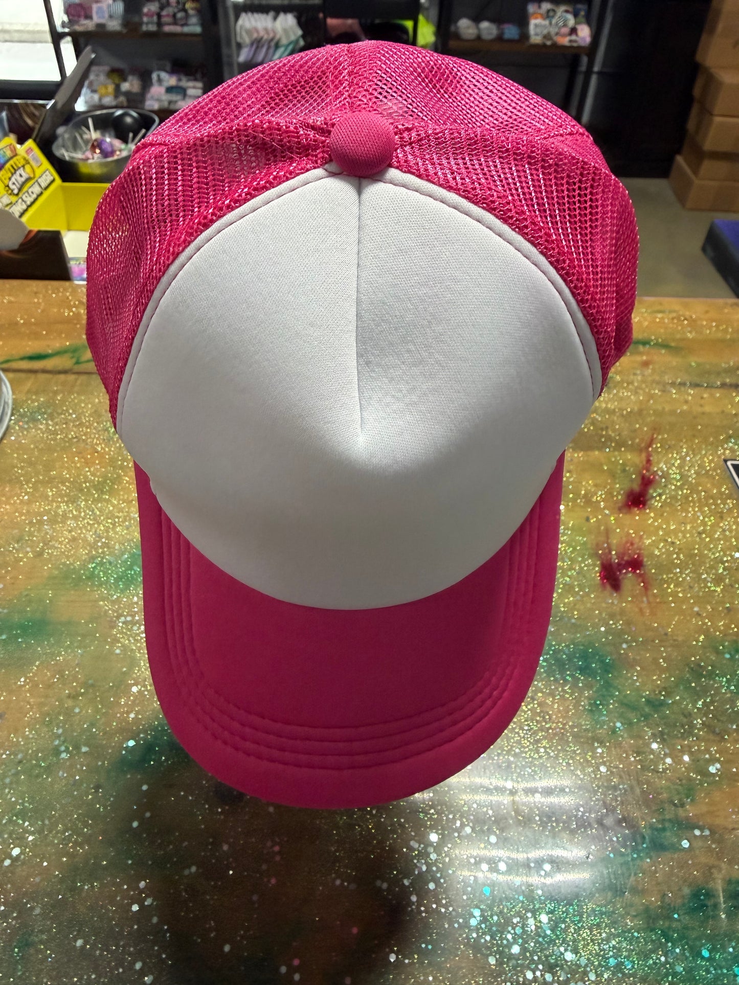 Deep Pink Bill/Back and White Front - Trucker