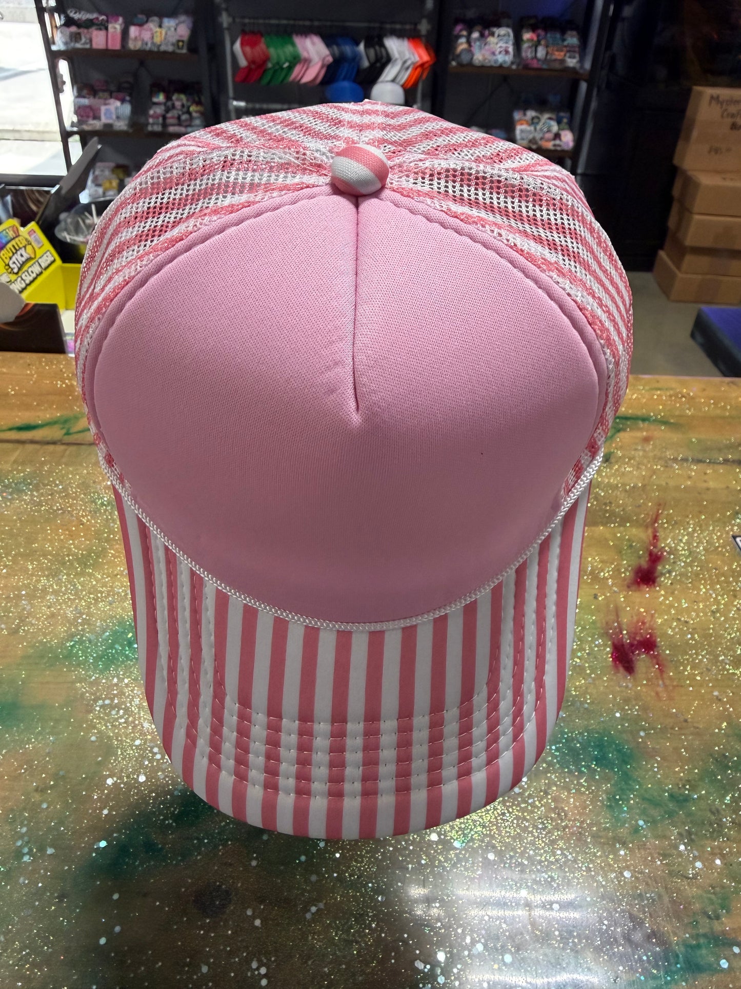 Light Pink Stripe Bill and Back with Solid Front- Trucker