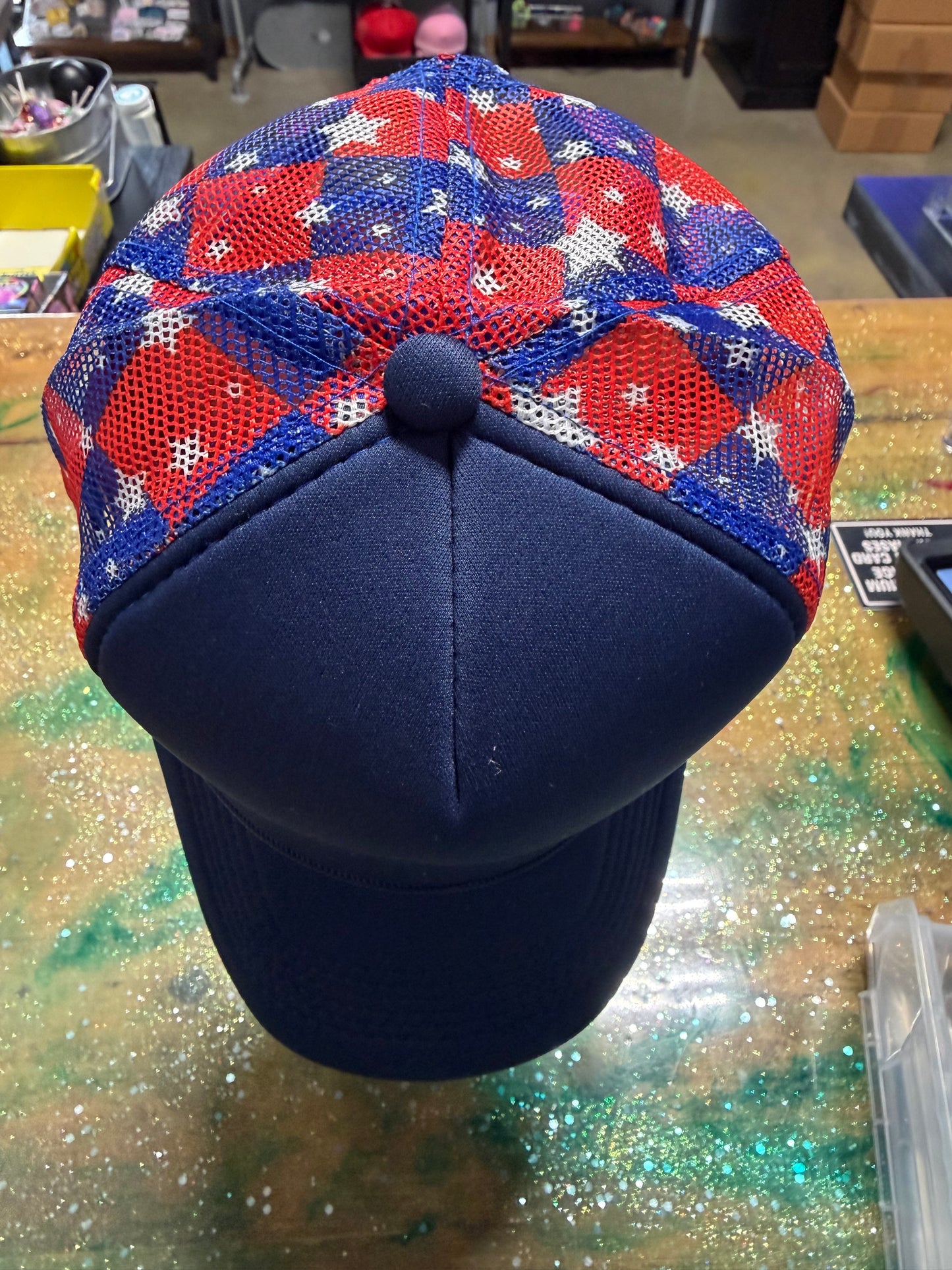 Navy Bill and Front with Red and Blue Diamonds with Stars Back - Trucker