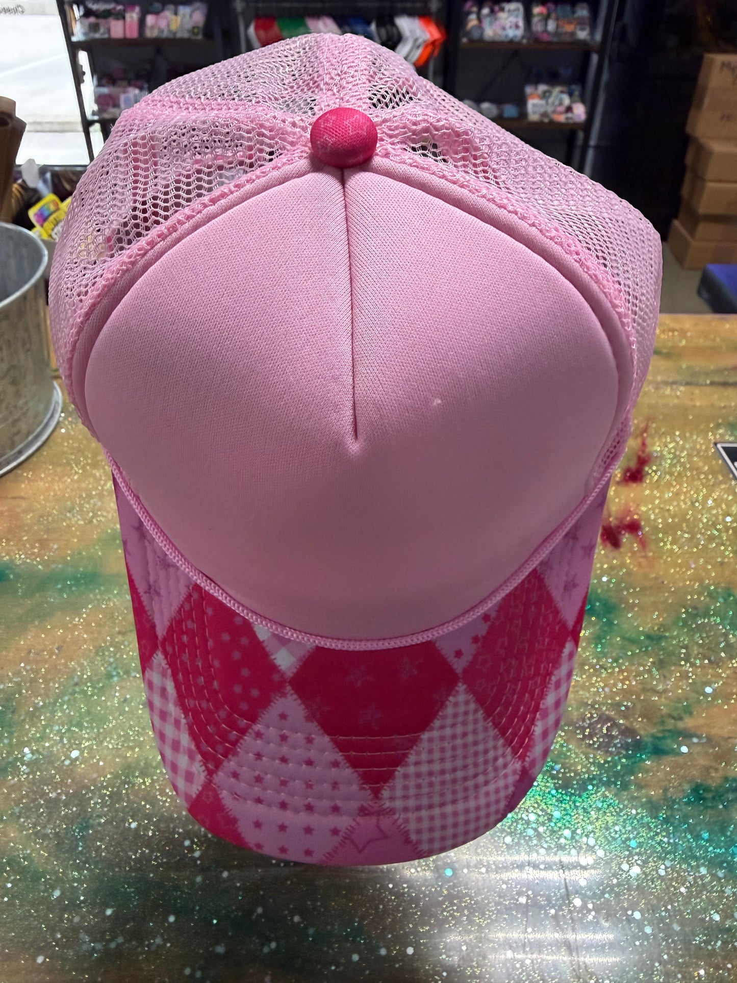 Light Pink Plaid Bill with Light Pink Front/Back - Trucker