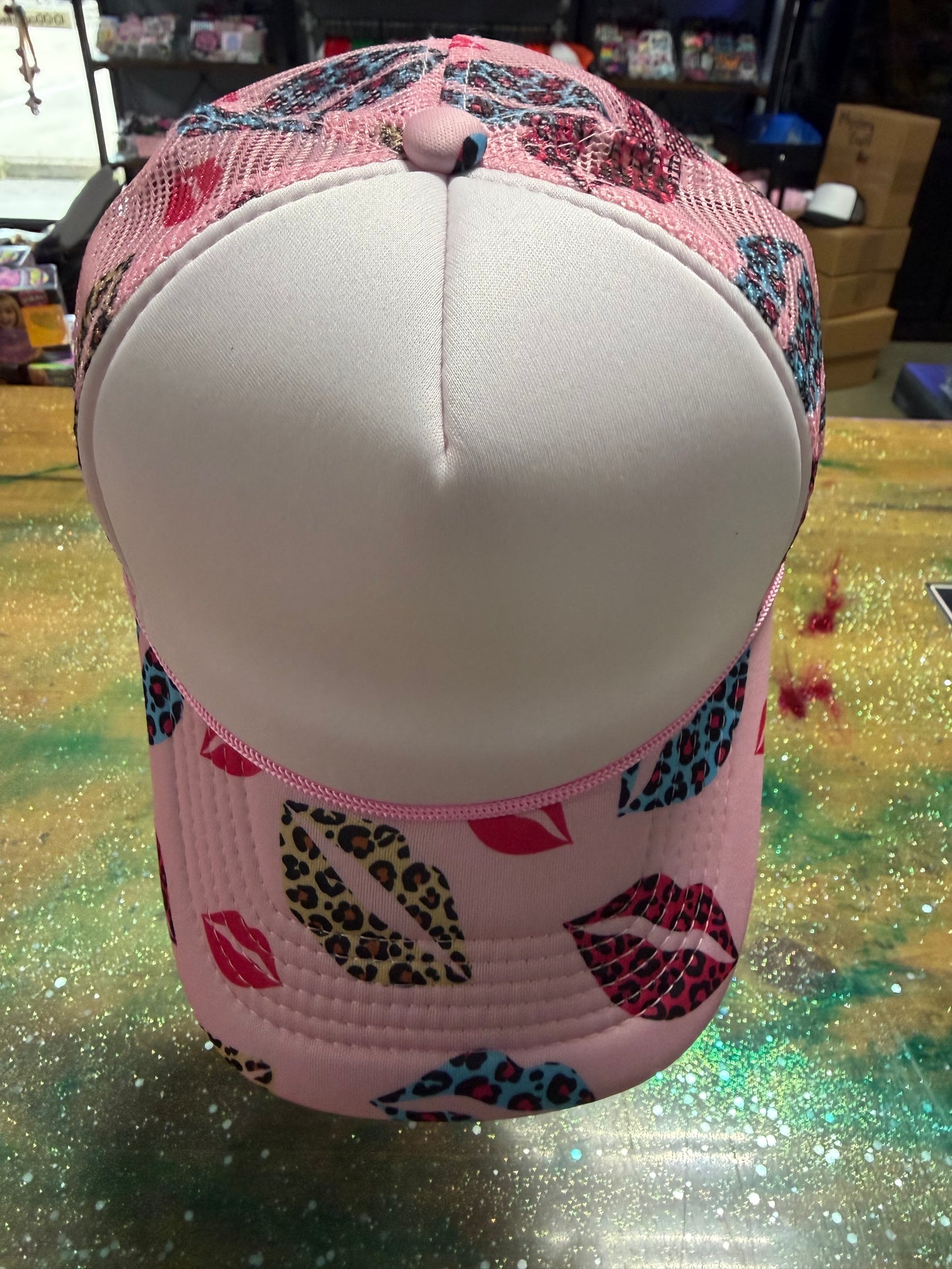 Pink with colorful Lips on Bill and Back - Trucker Hat