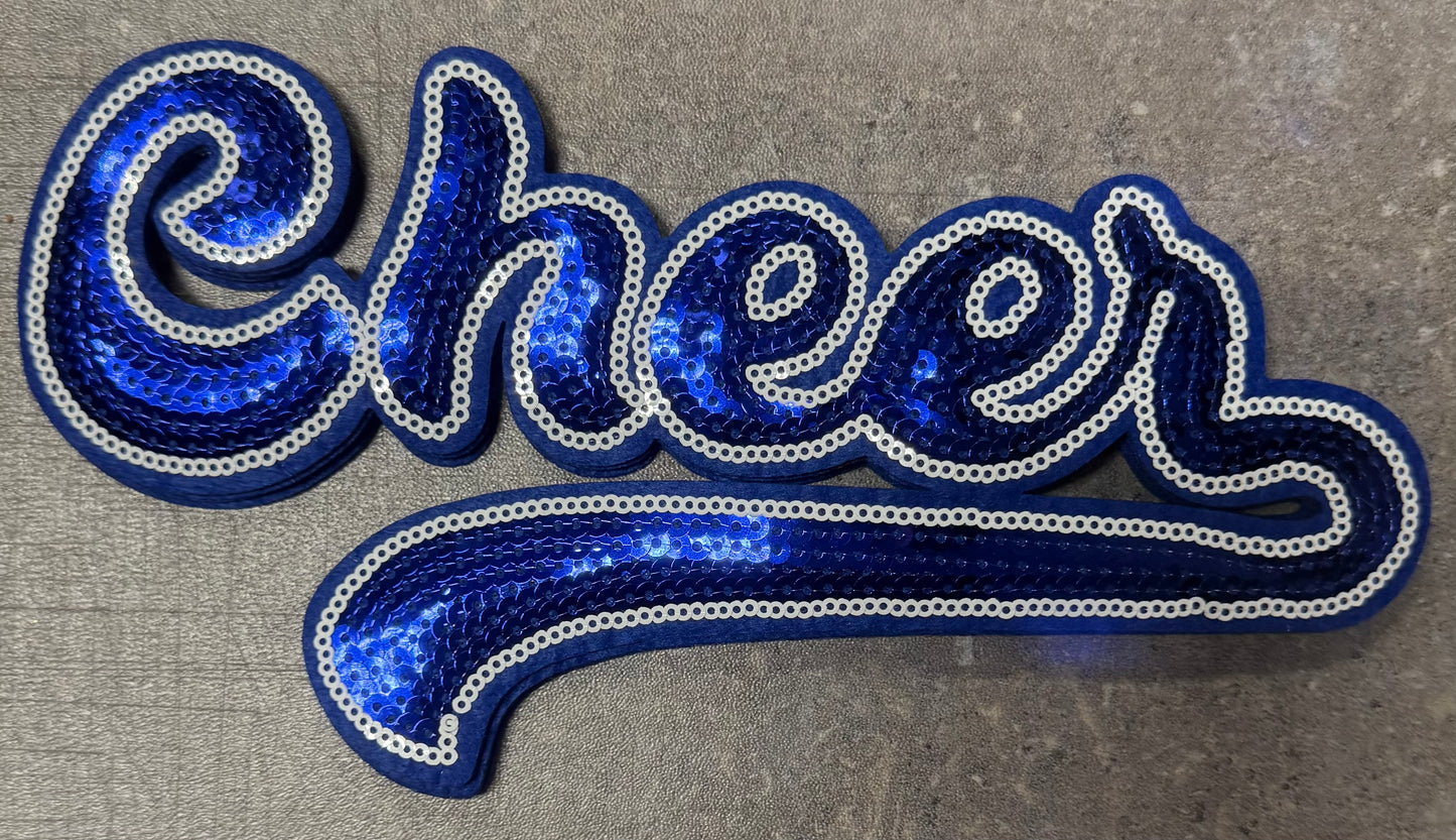 Cheer Royal Blue - Chenille/Sequins Iron On Patch