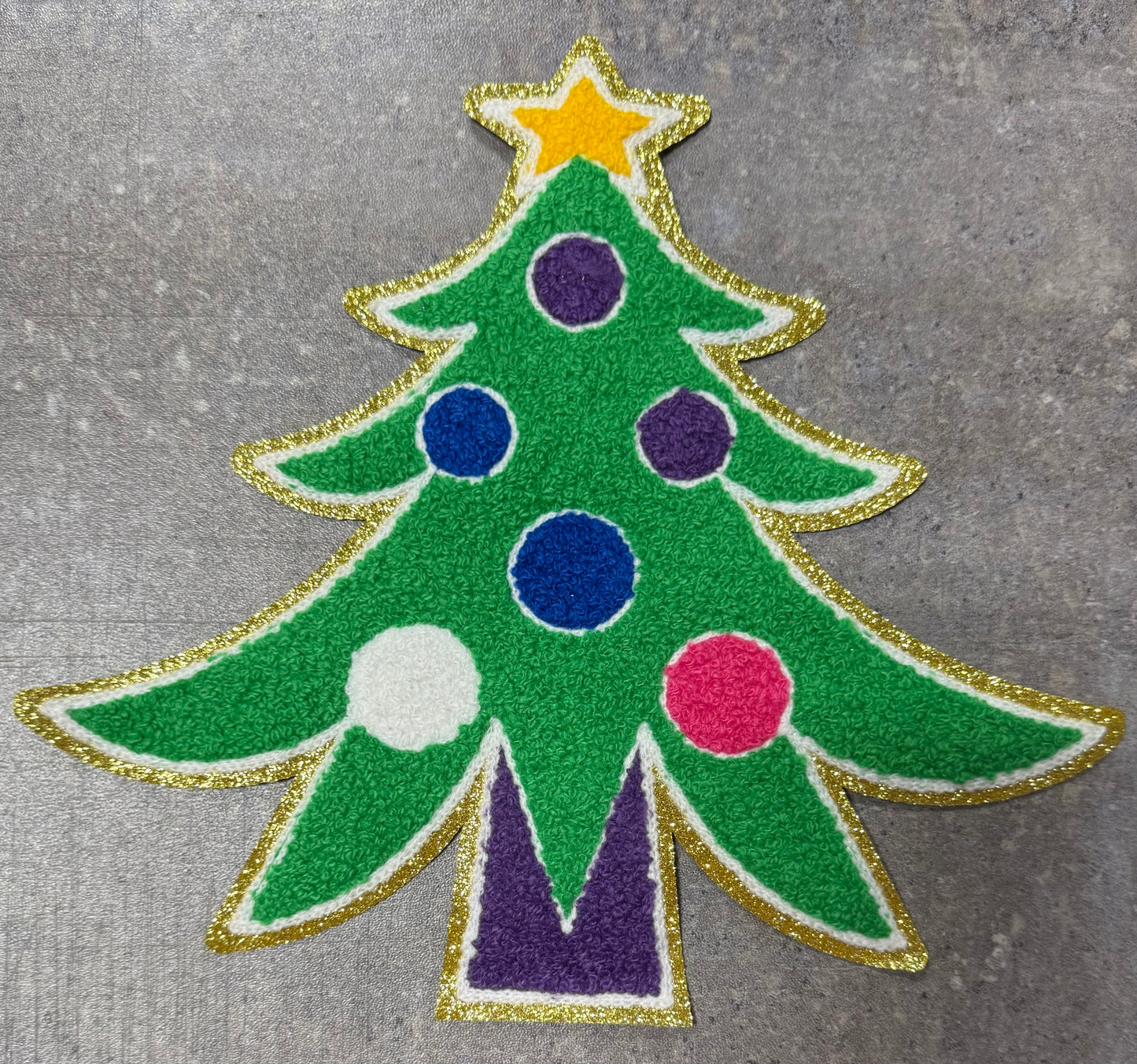 Whimsical Christmas Tree with Dots - Chenille/Sequins Iron On Patch