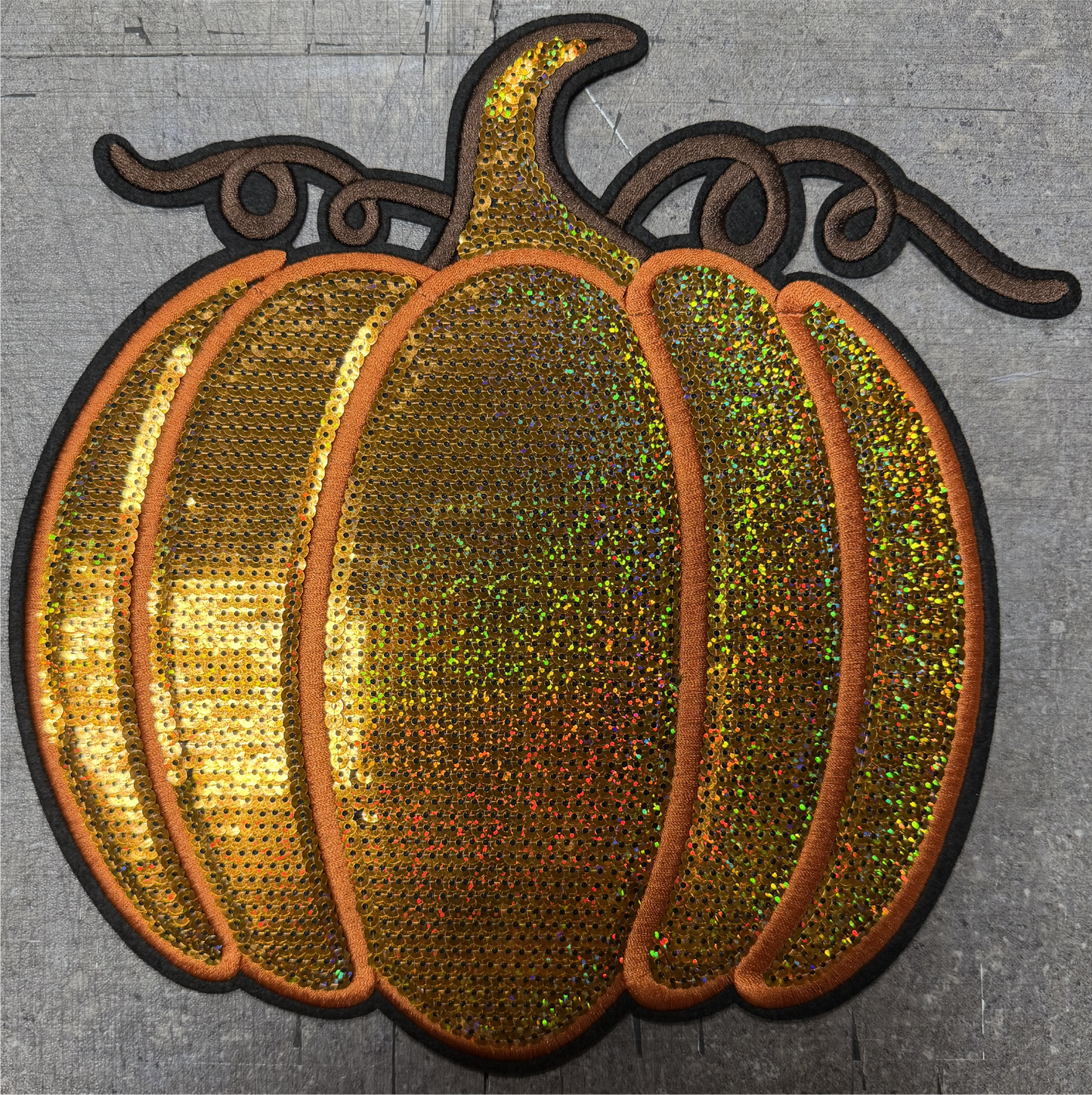 Sequins Pumpkin - Chenille/Sequins Iron On Patch