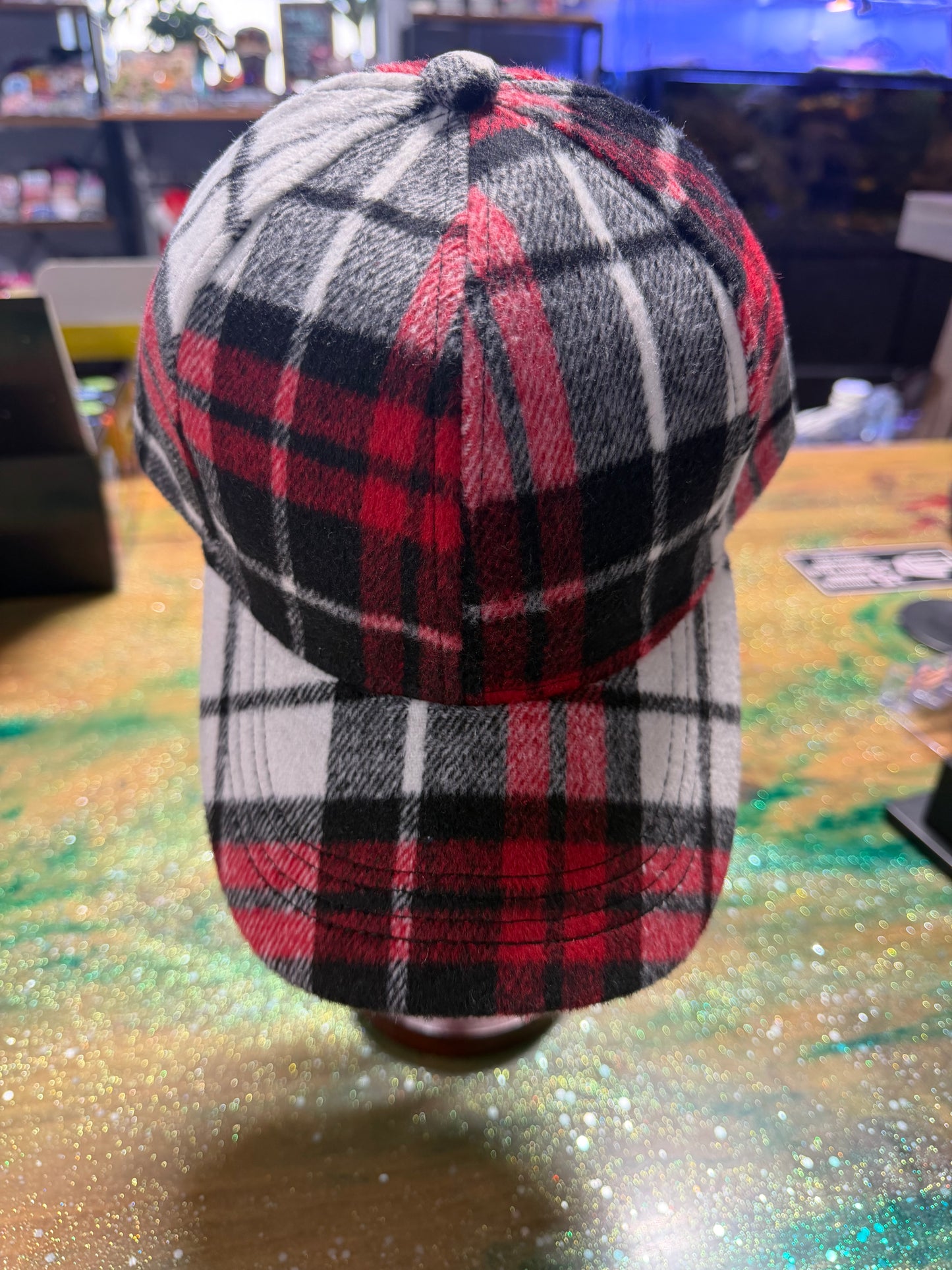 Black, Gray and Red Plaid Flannel - Trucker Hat