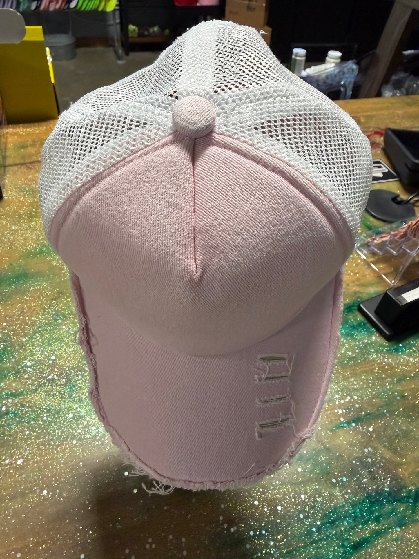Light Pink Distressed Canvas - Trucker Hat