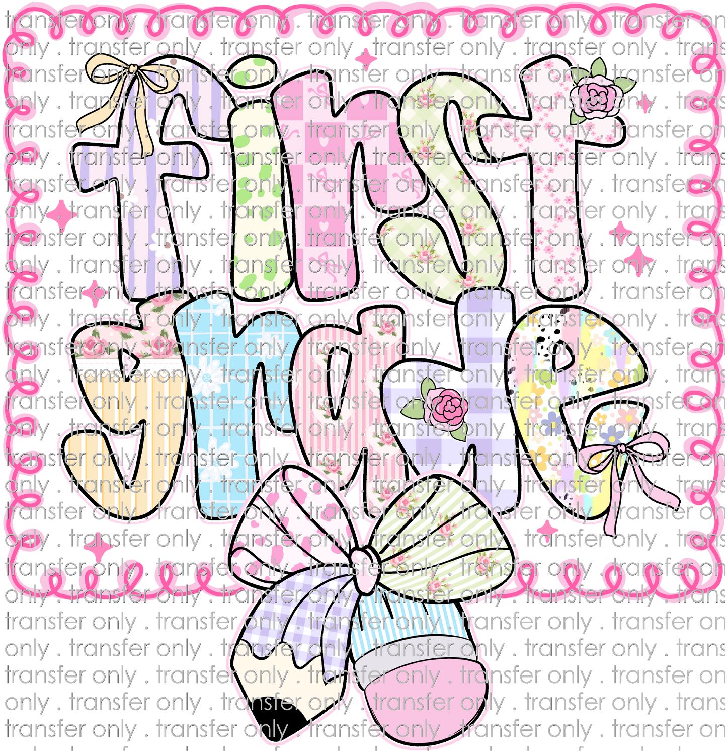 SCH 2090 First Grade Pink Swirl with Pattern Bow