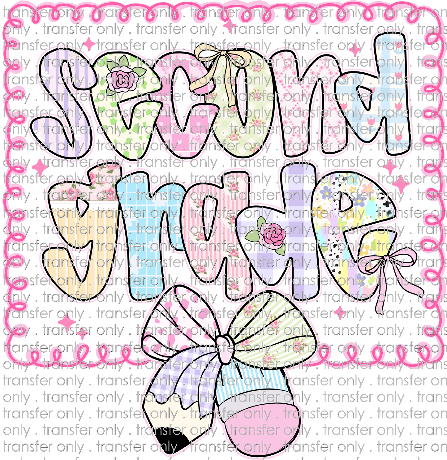 SCH 2175 Second Grade Pink Swirl with Pattern Bow