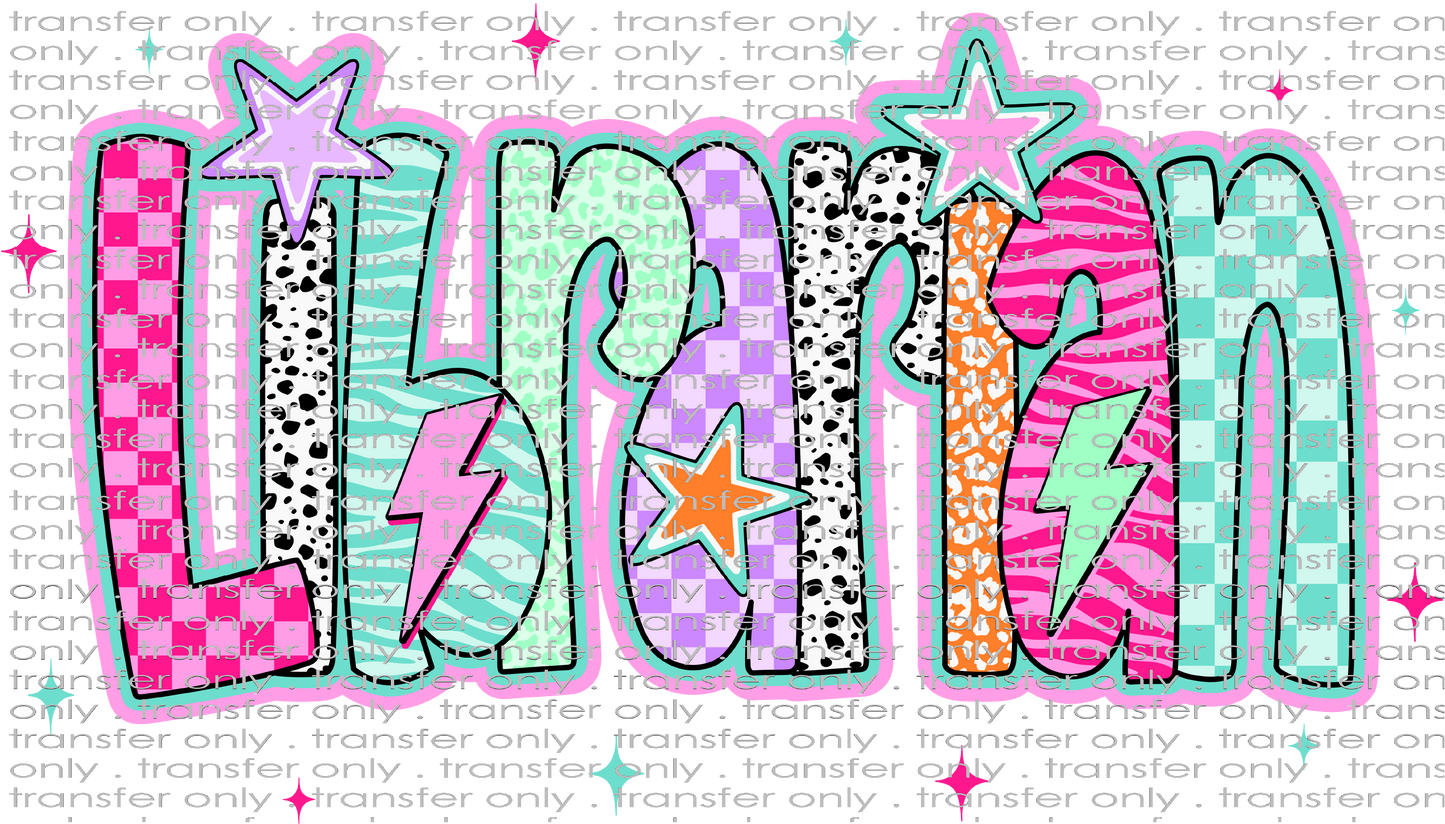SCH 2273 Librarian Doodle Stars Dalmatian Pink Purple Orange Teal