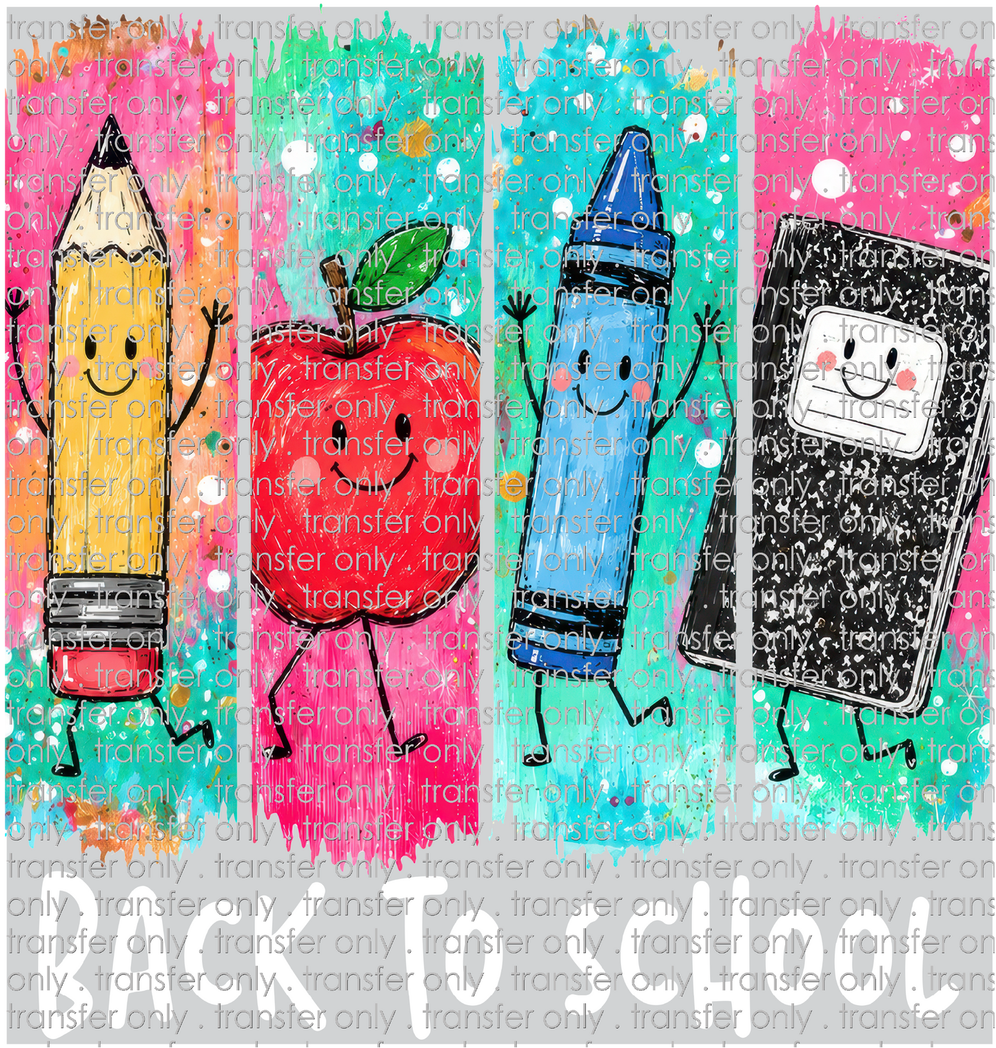 **HAPPY HOUR**SCH 2345 Pencil, Crayon, Apple, Notebook Back to School White
