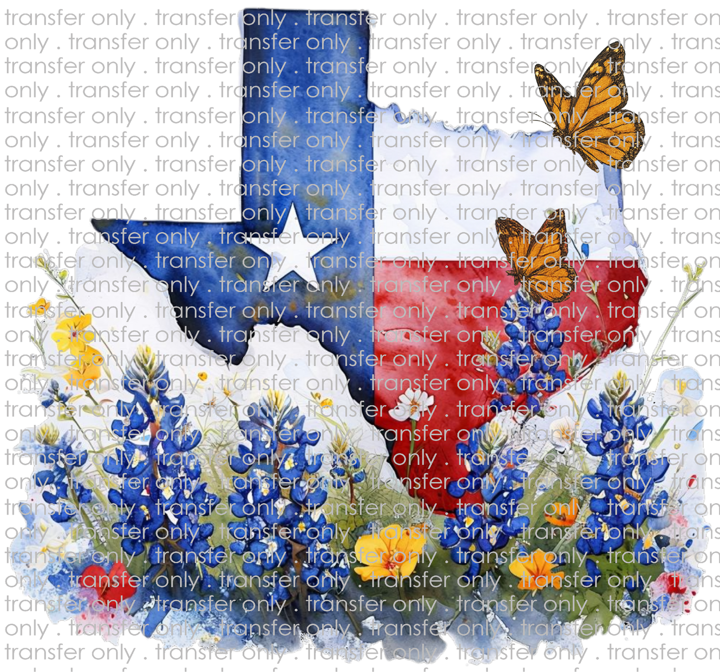 TX 179 State of Texas Flag, Butterflies and Blue Bonnets