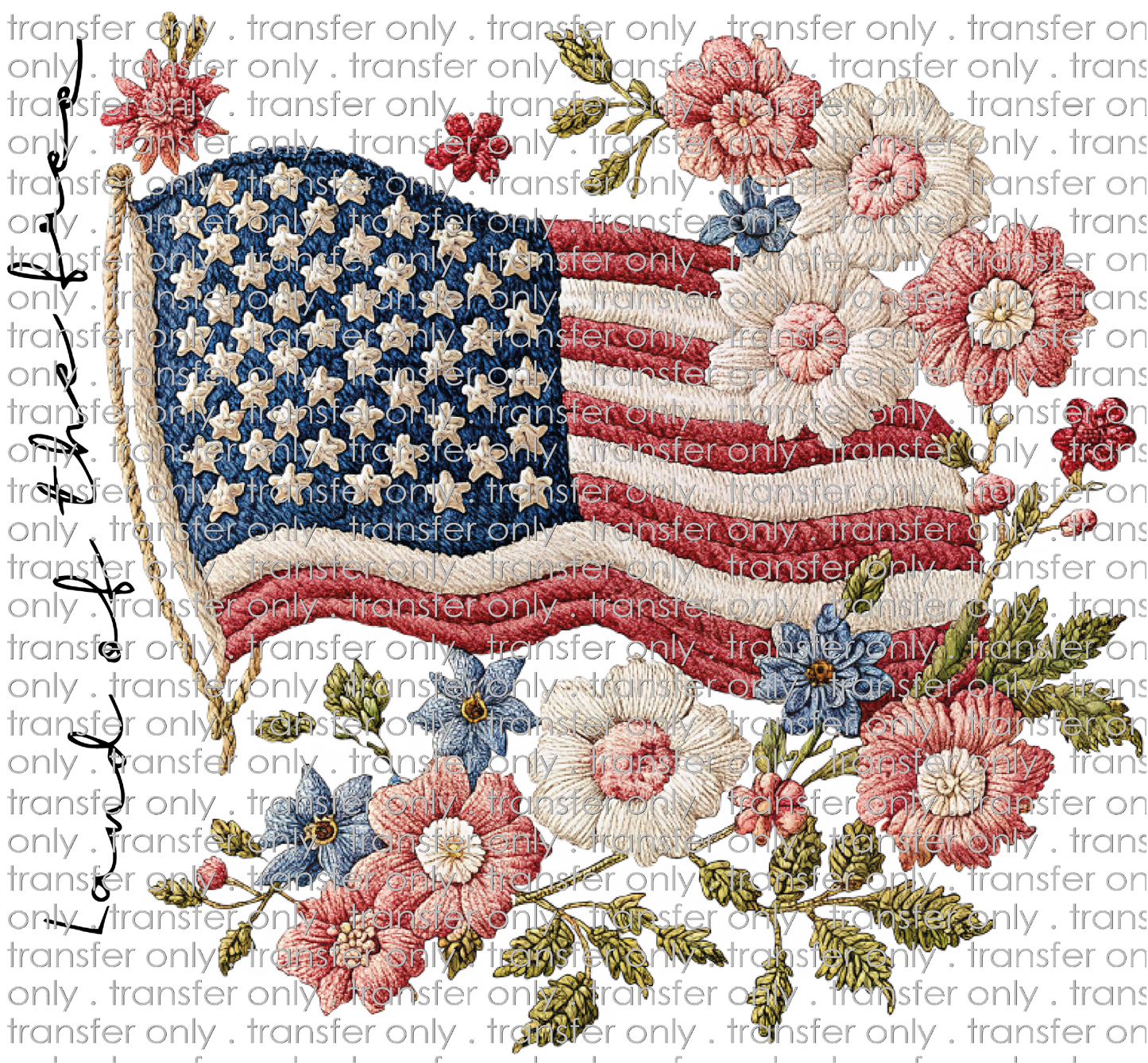 USA 281 American Flag with Flowers in Faux Applique