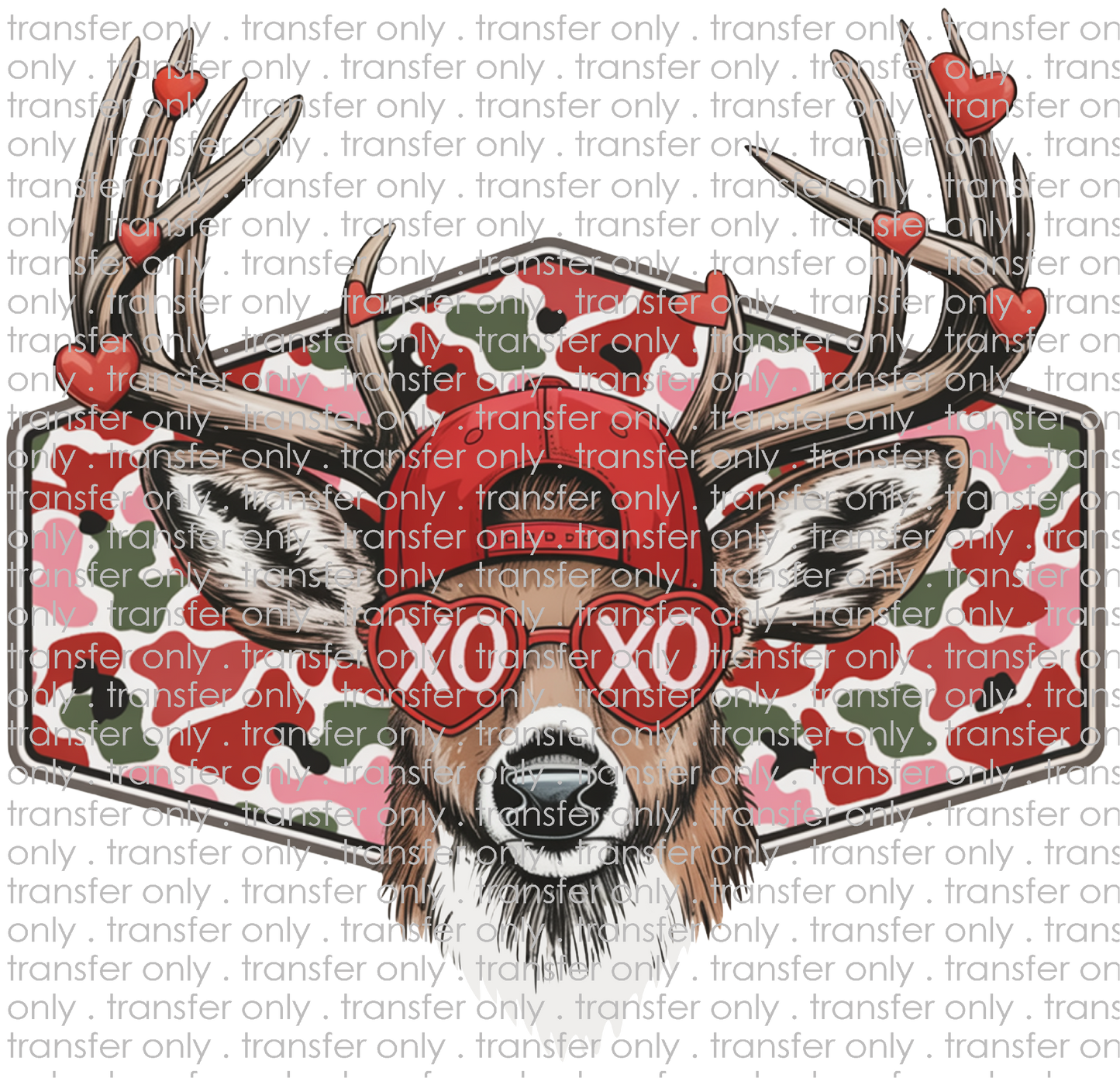 VAL 464 Pink Camo Deer with Hat and Heart Glasses