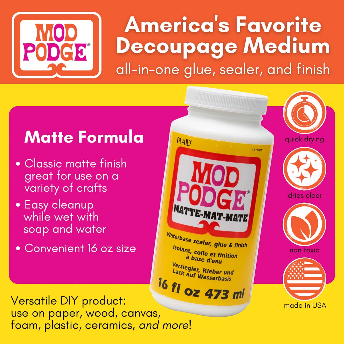 Mod Podge Matte Glue, Sealer, and Finish 16oz