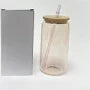 Glass Can Clear Pink - with Lid and Glass Straw-Sublimation