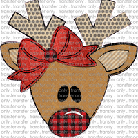 CHR 241 Reindeer Dot Antlers Buffalo Nose Red Bow
