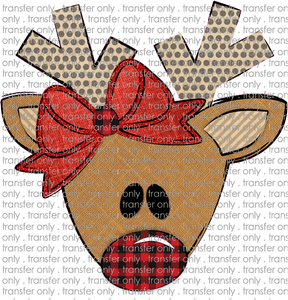 CHR 241 Reindeer Dot Antlers Buffalo Nose Red Bow