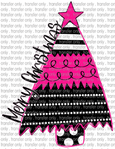 CHR 678 Black Pink Stripe Merry Christmas Tree