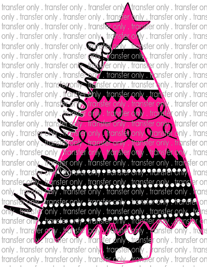 CHR 678 Black Pink Stripe Merry Christmas Tree