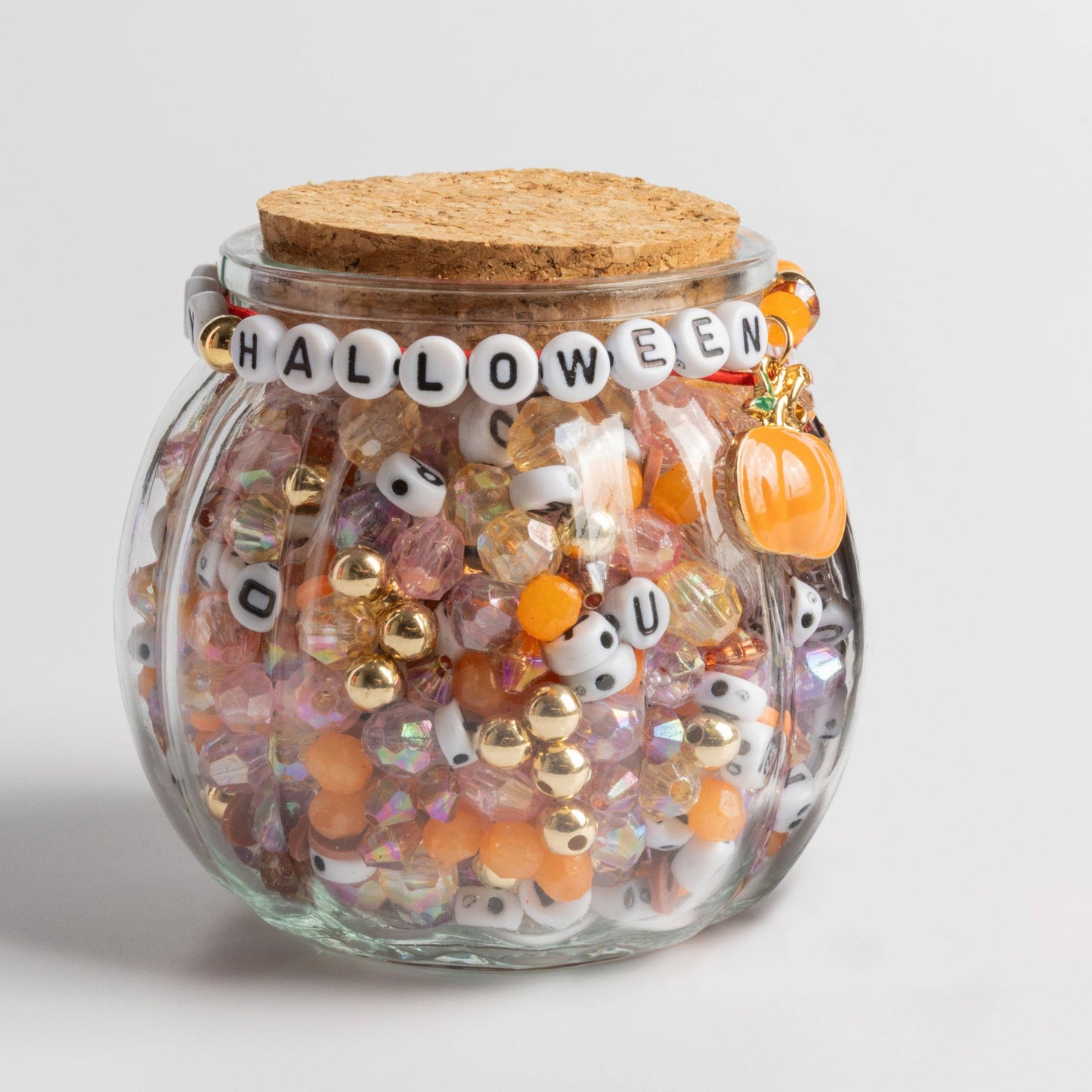 Happy Halloween DIY Stretch Beaded Word Bracelet Pumpkin Bead Jar Kit