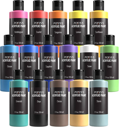 PIXISS Acrylic Paint Set - 16 Vibrant Colors