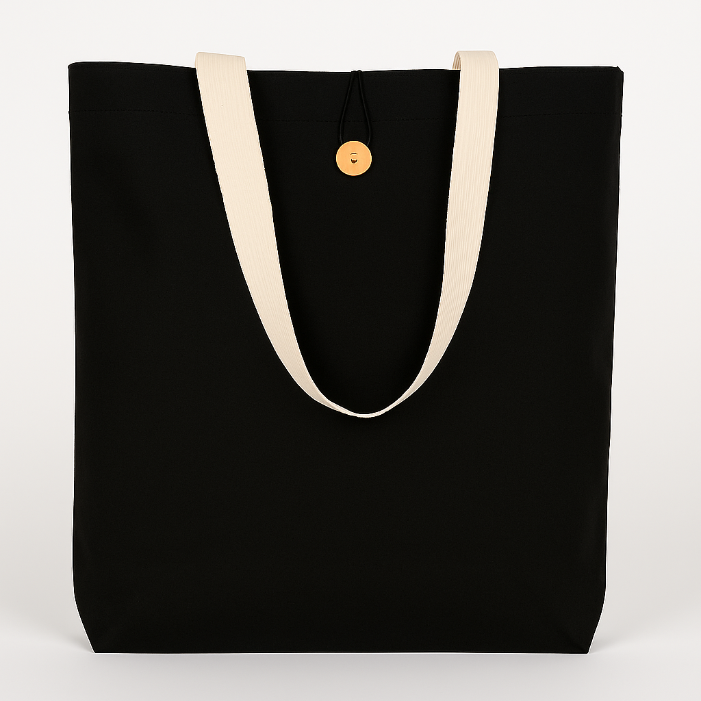 Button Closure Cotton Canvas Tote Bag with Natural Handles