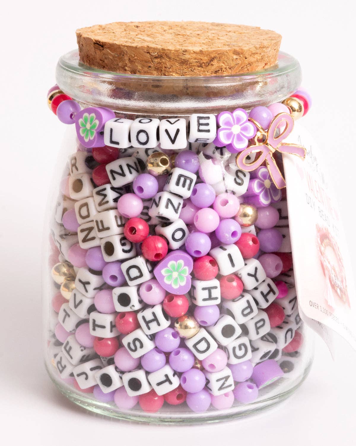 LOVE Purple Flower Beads DIY Letter Bead Jar with Bow