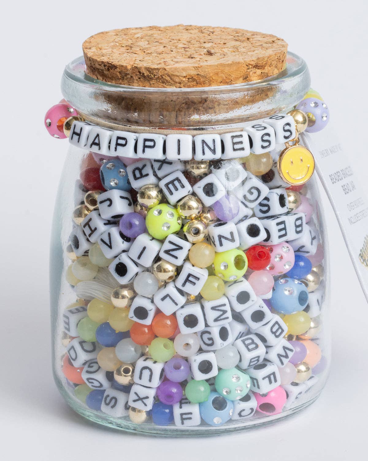 HAPPINESS Square Letter Bead DIY Jar