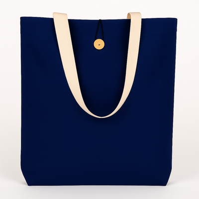 Button Closure Cotton Canvas Tote Bag with Natural Handles