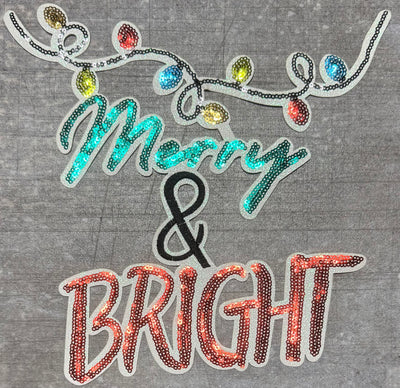 Merry & Bright Written - Chenille/Sequins Iron On Patch