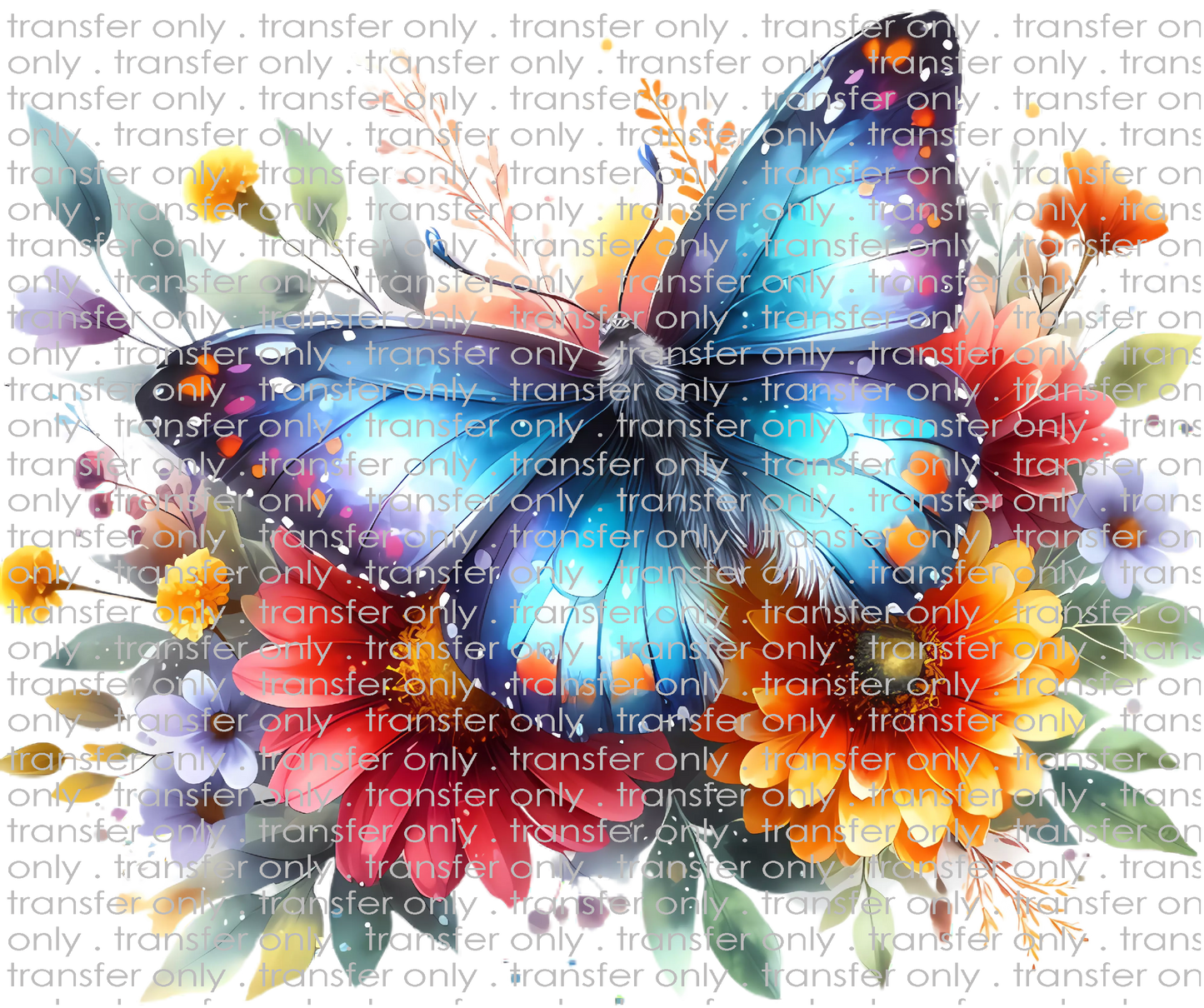 ANM 121 Blue Spotted Butterfly with Flowers