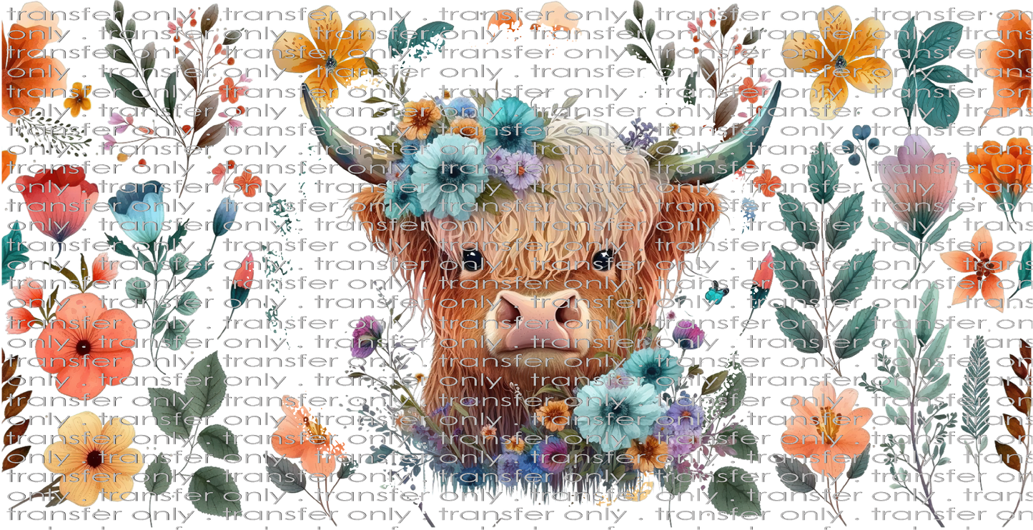 ANM UV 104 Highland Cow and Flowers UV DTF 16oz Wrap