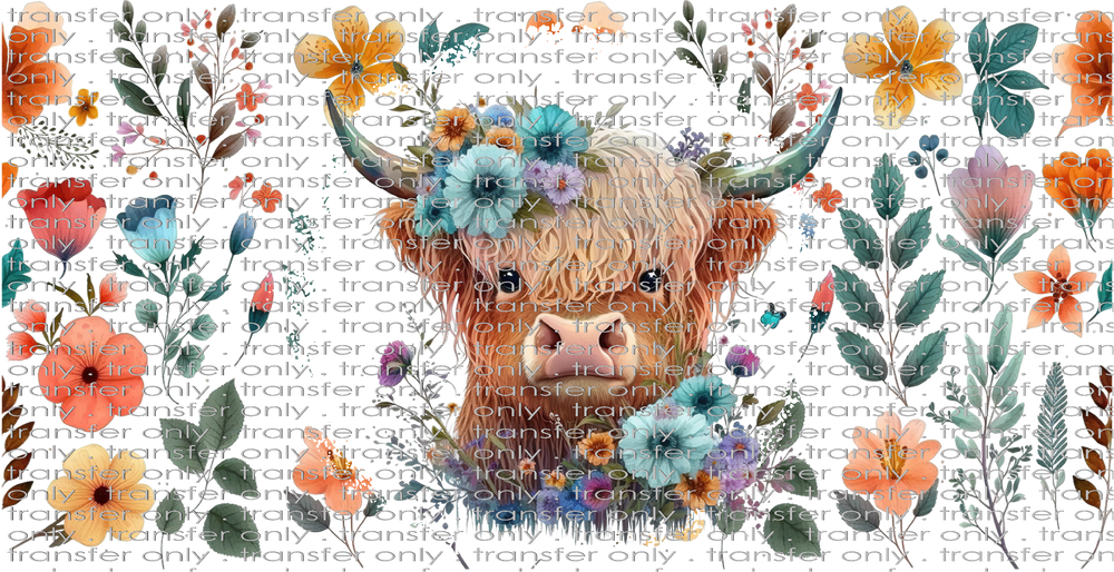 ANM UV 104 Highland Cow and Flowers UV DTF 16oz Wrap