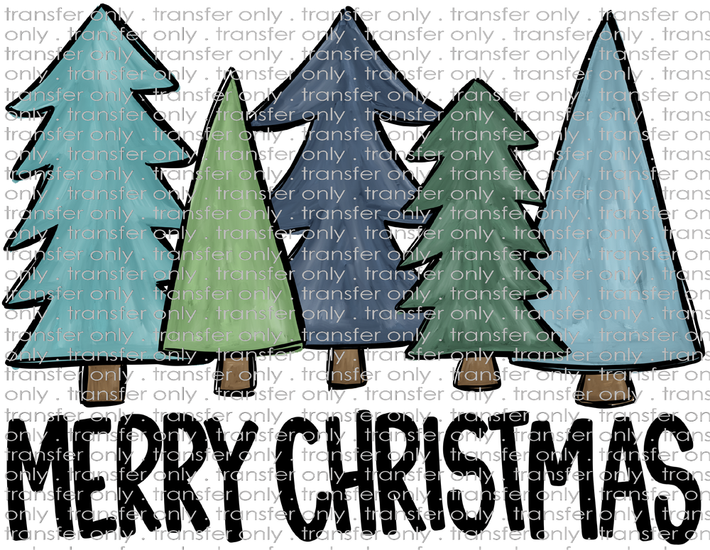 CHR 1052 Blue Christmas Trees Merry Christmas