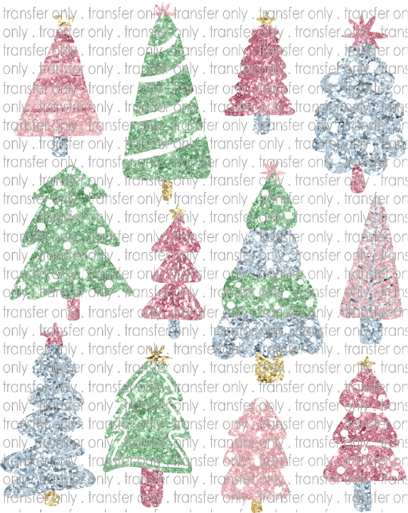 CHR 1063 Pastel Christmas Trees Faux Glitter