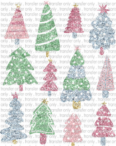 CHR 1063 Pastel Christmas Trees Faux Glitter