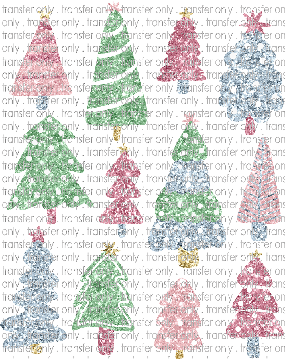 CHR 1063 Pastel Christmas Trees Faux Glitter
