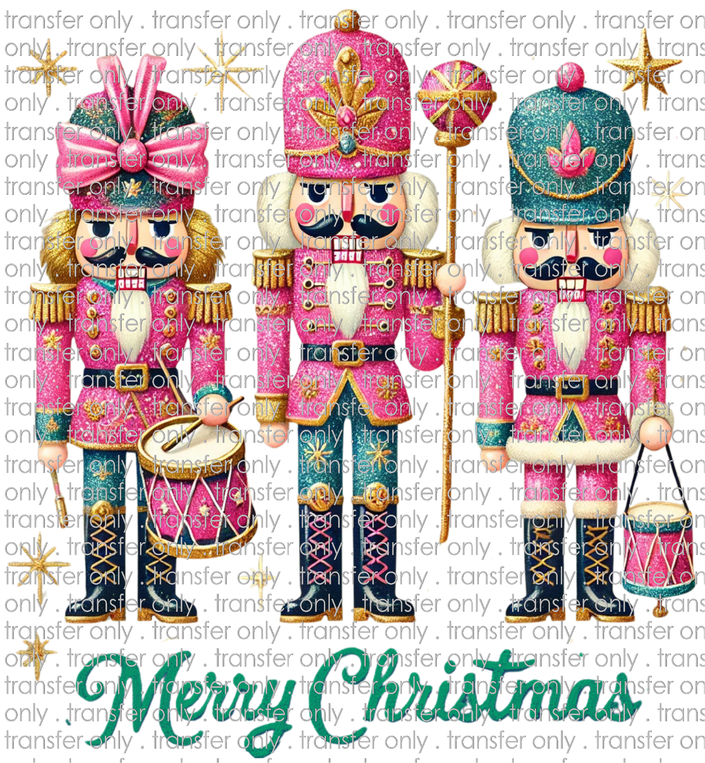 CHR 1114 Pink Faux Glitter and Teal Nutcrackers