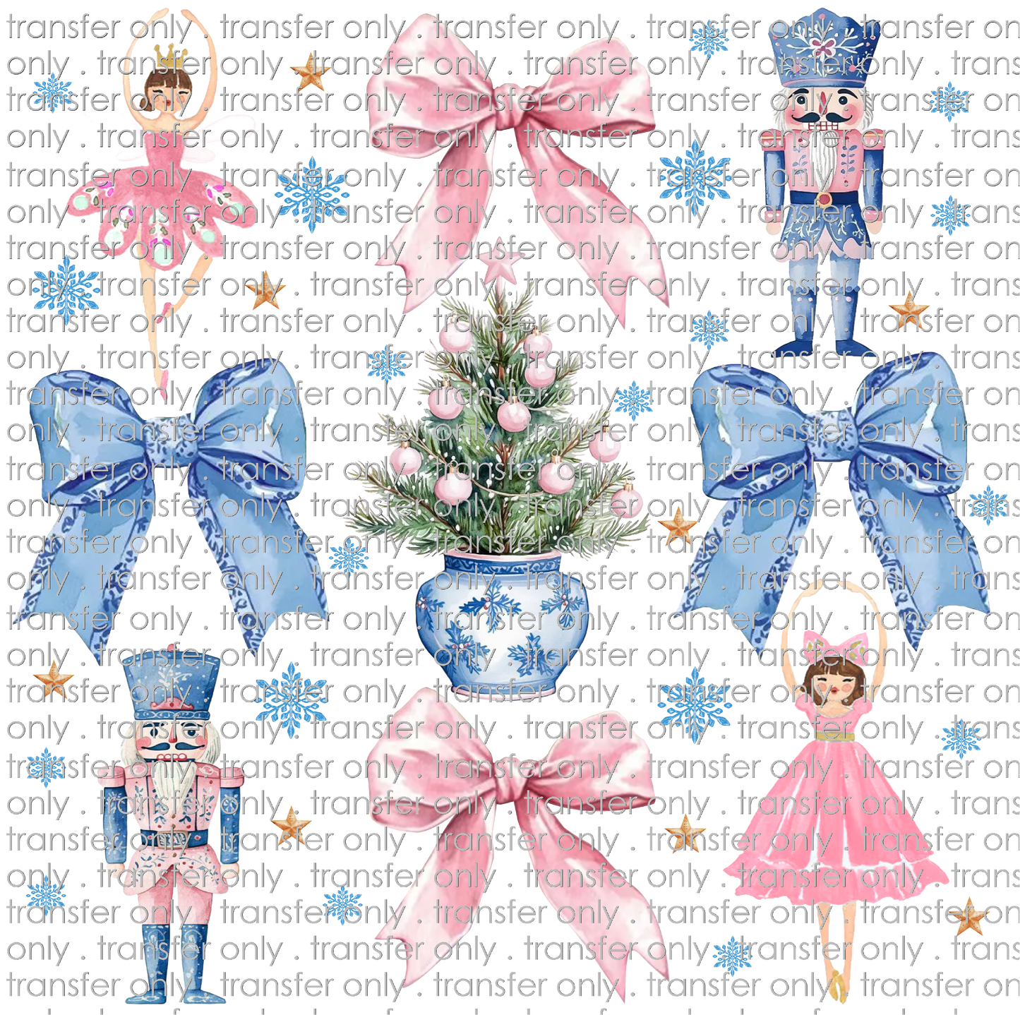 CHR 1129 Blue and Pink Bows with Tree and Nutcrackers