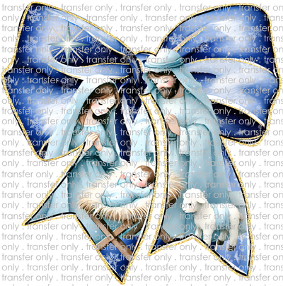 CHR 1199 Jesus Bow Nativity Scene Snowflakes Faux Glitter